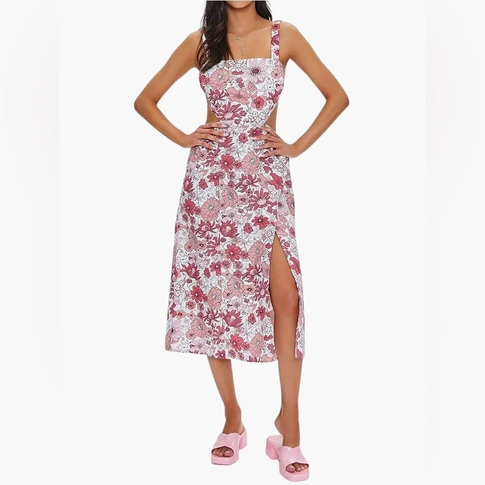 Forever 21 Floral Print Cutout Midi Dress - Picture 2 of 9